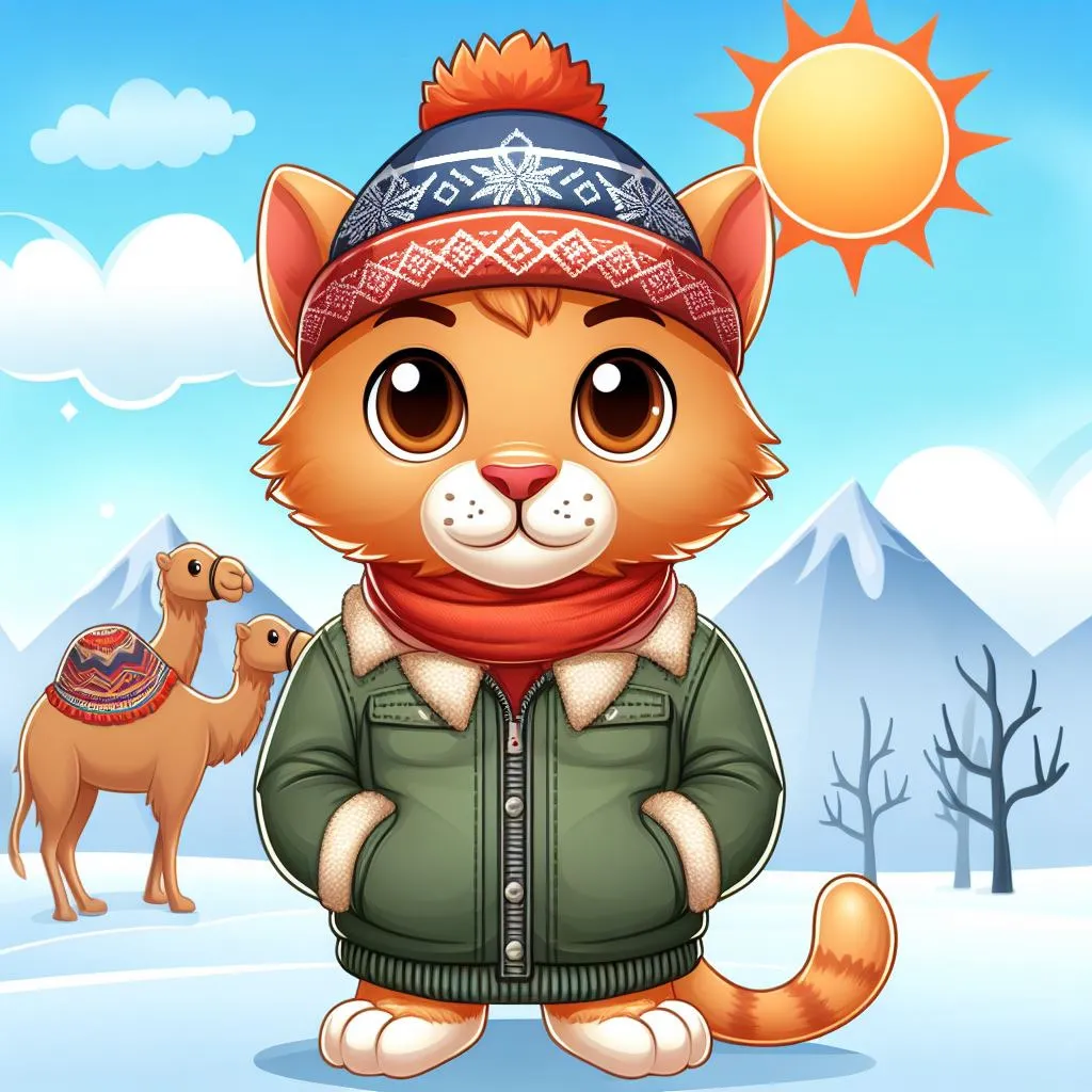 a cartoon cat wearing a hat and scarf