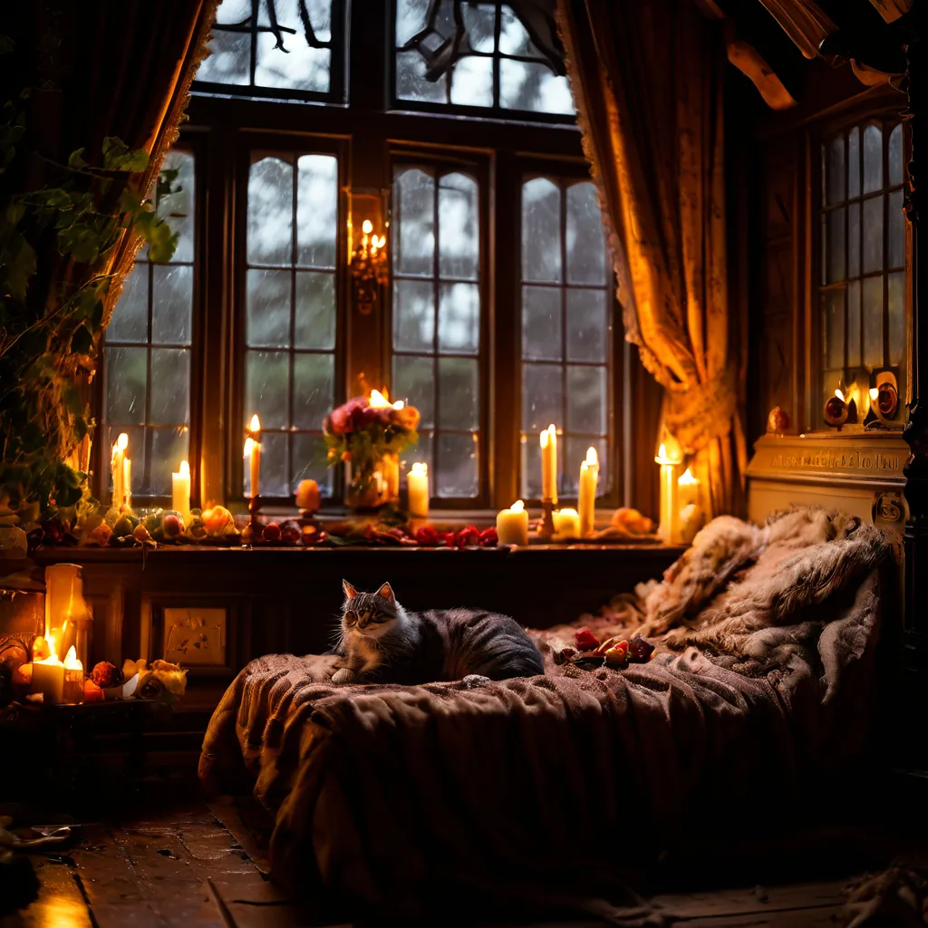 a cat laying on a bed in front of a window