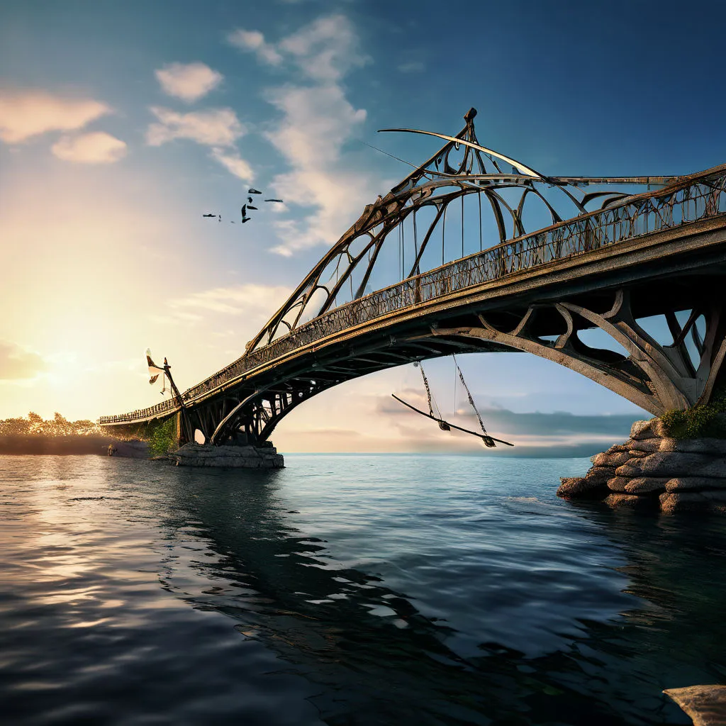 a bridge spanning over a body of water, make the bridge moving 