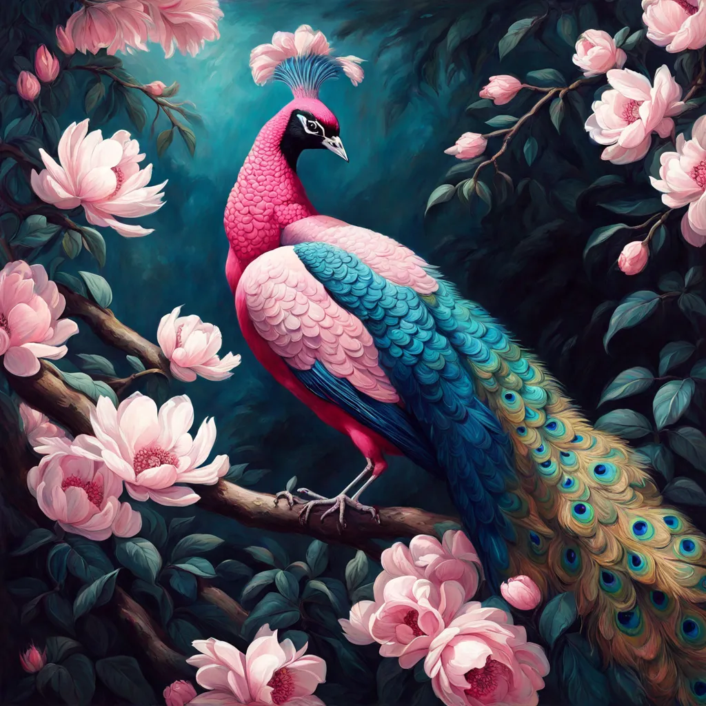 a painting of a peacock sitting on a tree branch