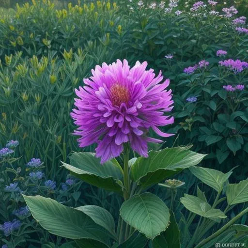 a purple flower in a field of purple flowers