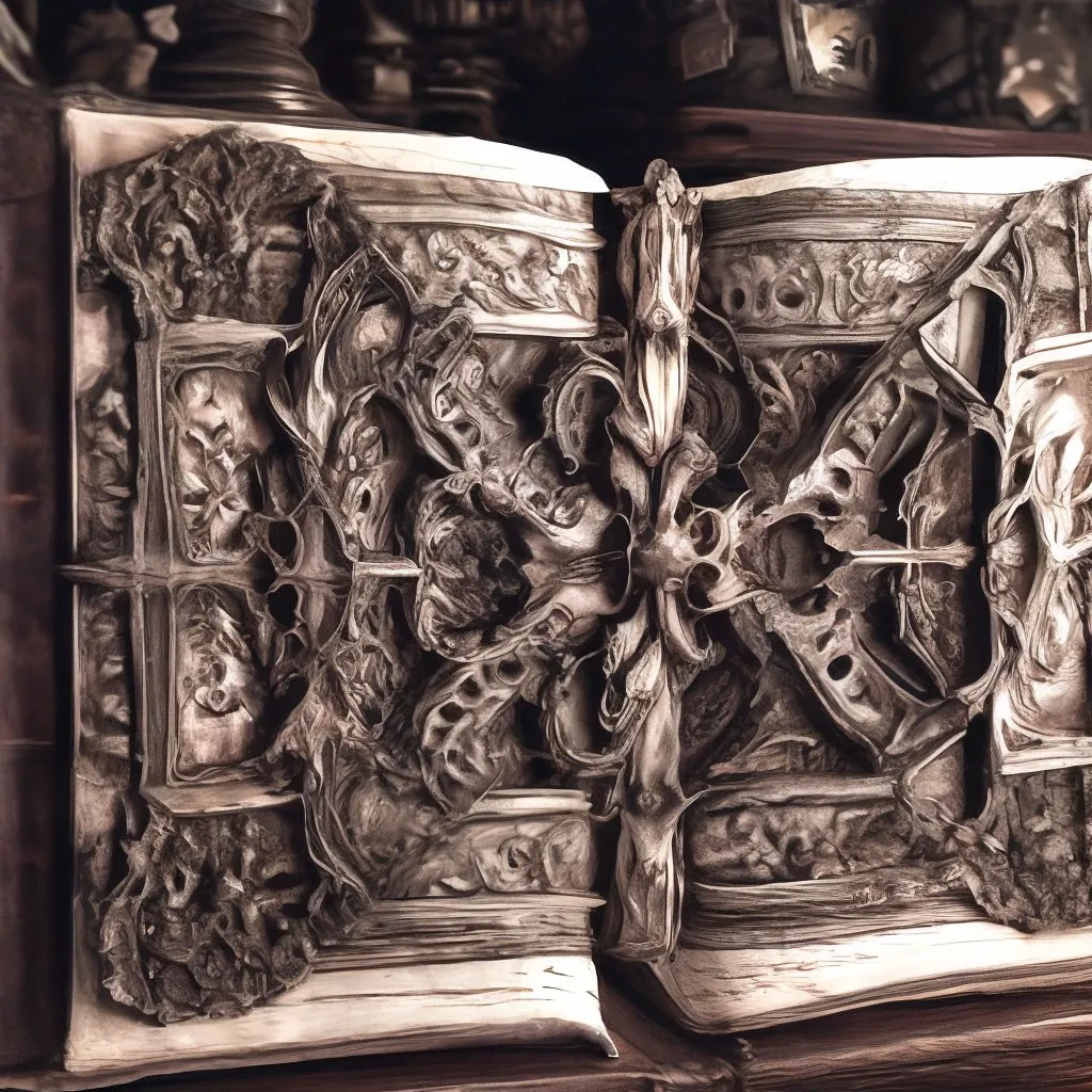 a close up of an open book on a table