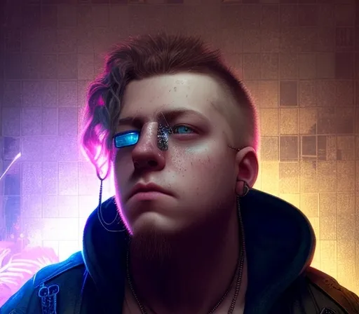 Cyberpunk man with one glasses just stay