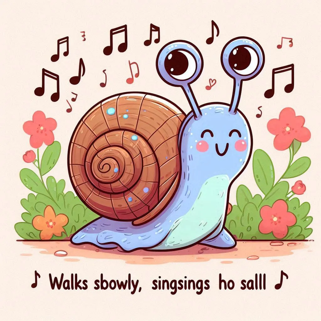 a cartoon snail with music notes coming out of its shell