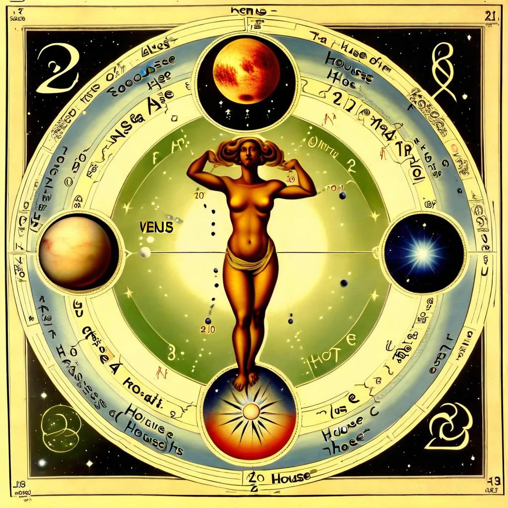 a painting of a woman surrounded by astro signs