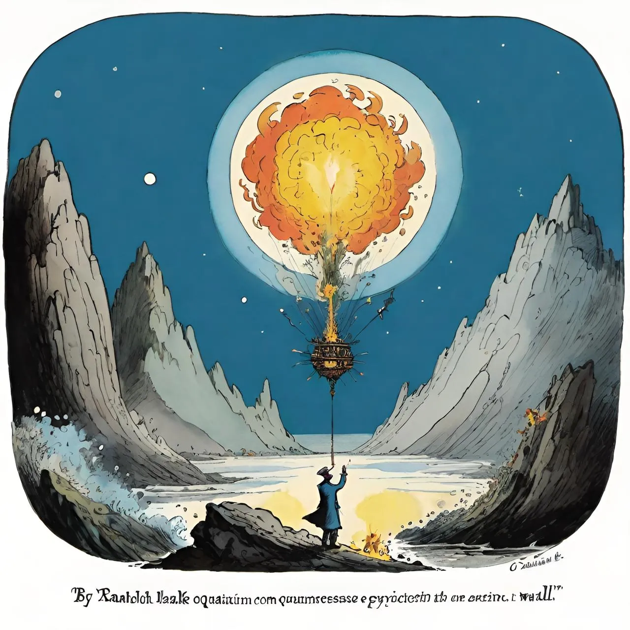 a cartoon of a man holding a balloon in the air