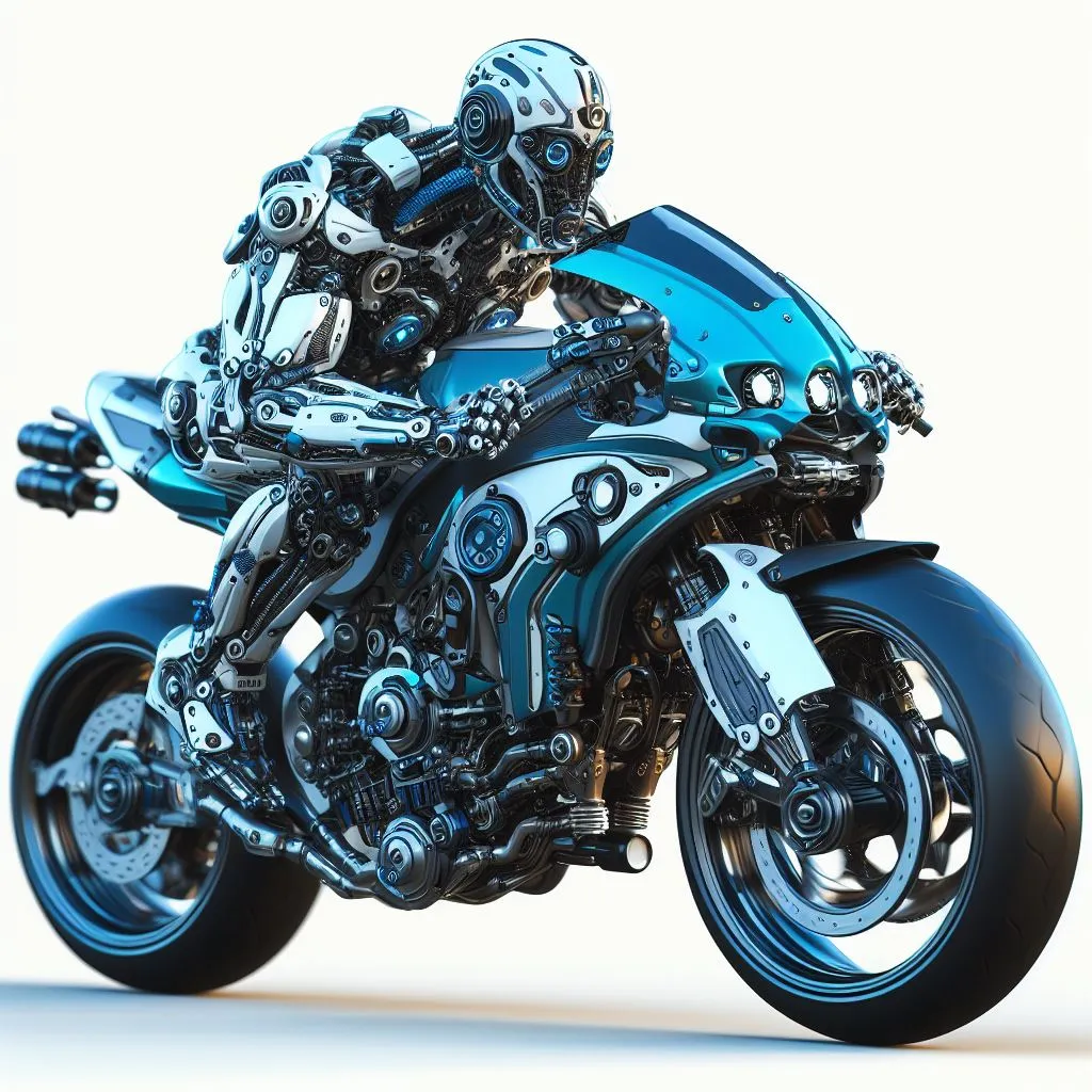 a blue and black motorcycle is shown on a white background