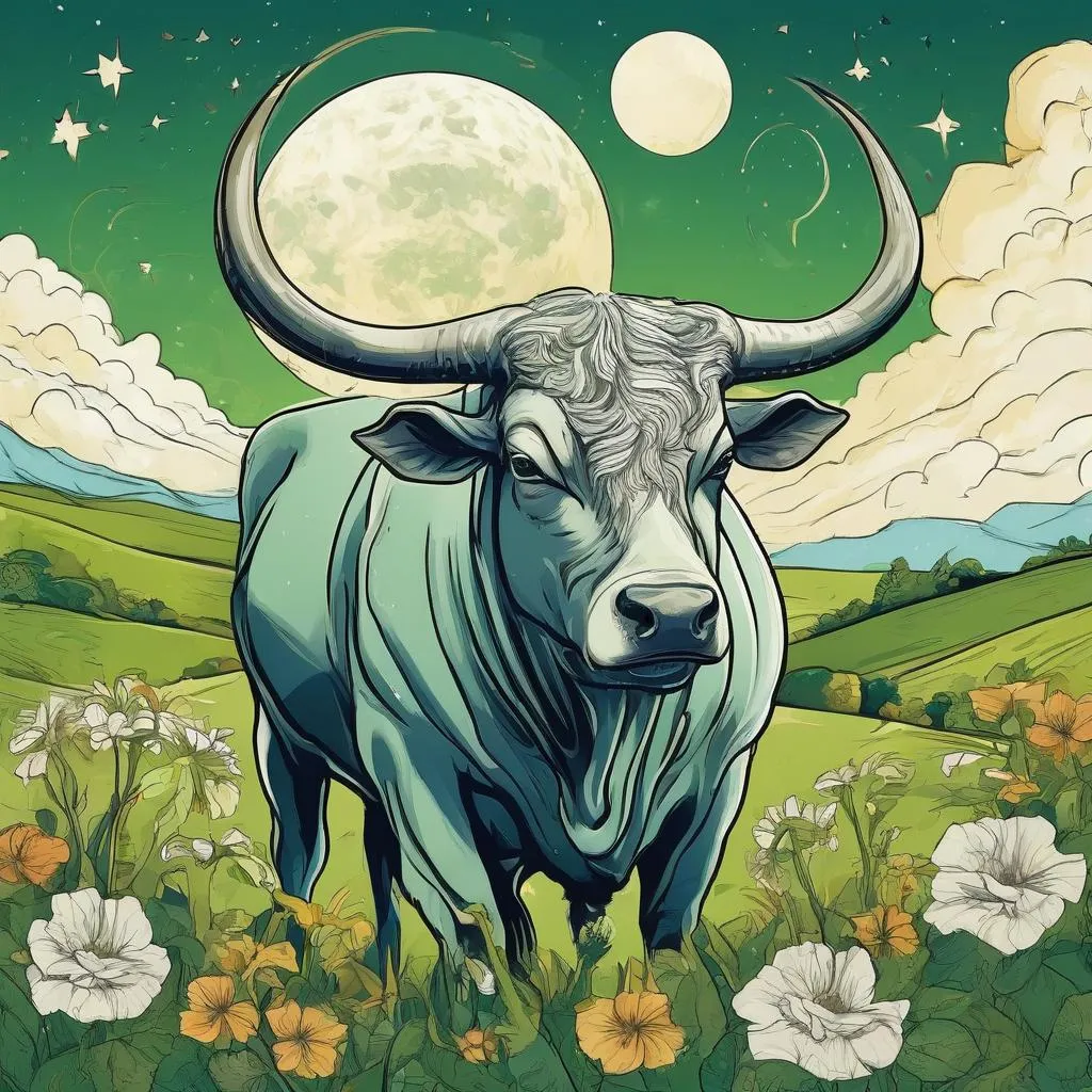 a painting of a bull standing in a field