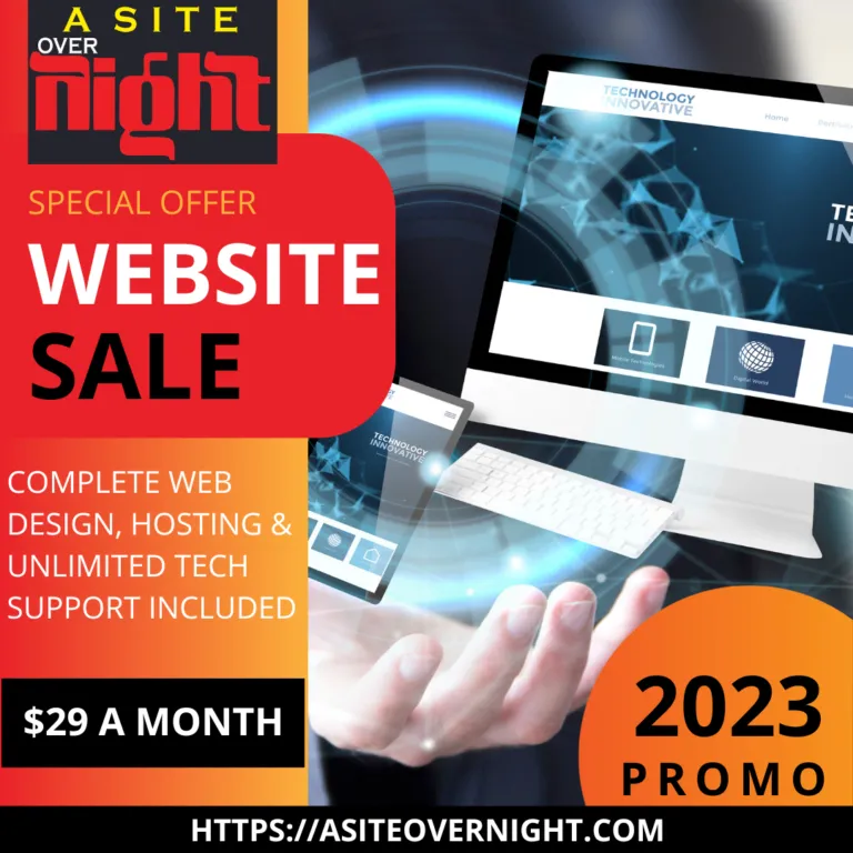 a flyer for a website sale with a hand holding a tablet