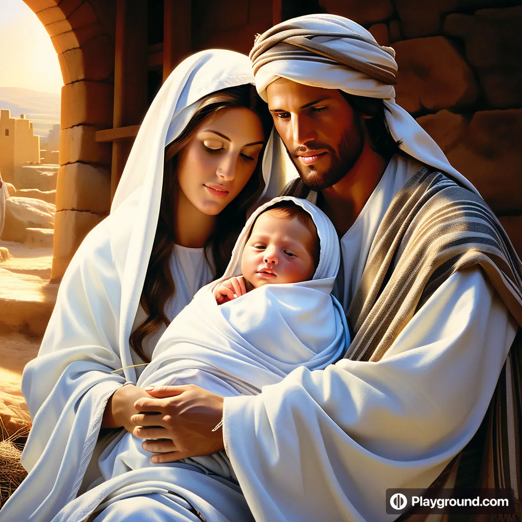 a painting of jesus holding a baby in his arms