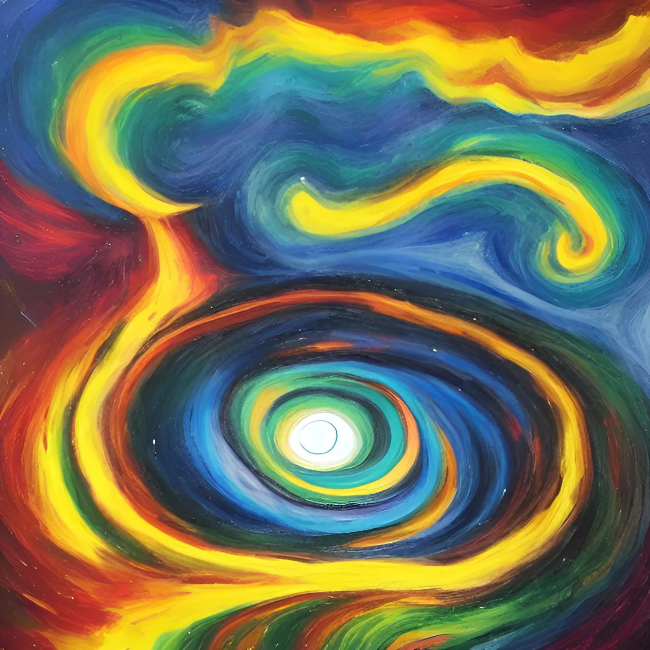 a painting of a colorful swirl on a black background