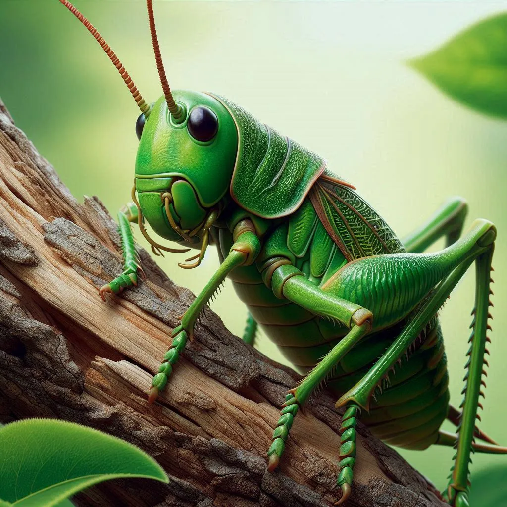 a close up of a grasshopper on a branchy