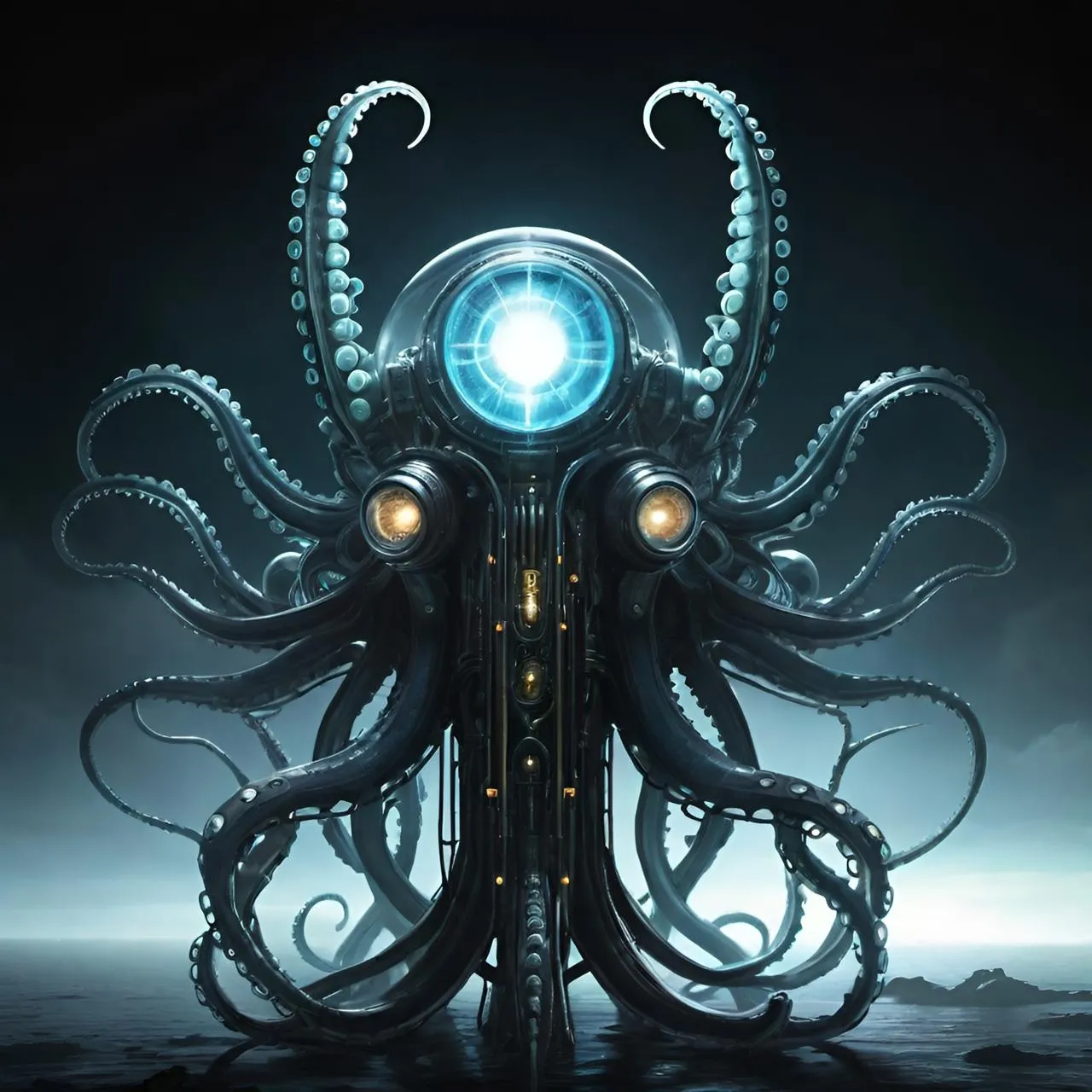 an octopus like creature with glowing eyes and tentacles