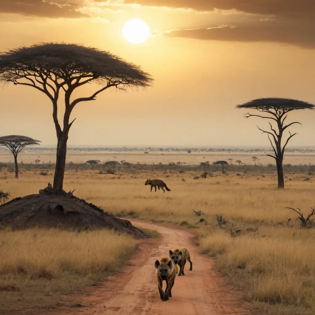 a couple of animals that are walking down a dirt road