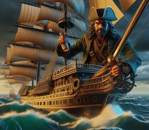 a painting of a pirate on a ship