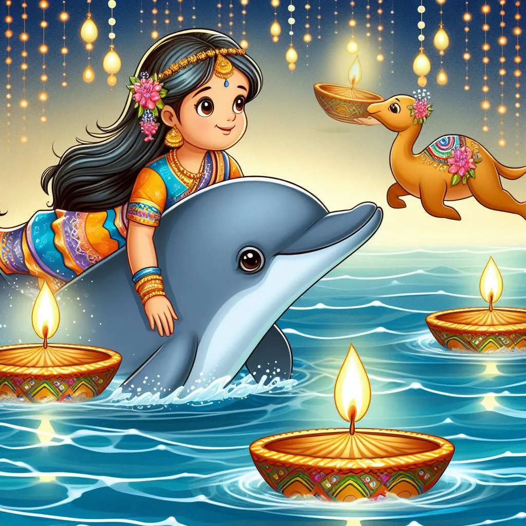 a girl riding on a dolphin in the ocean