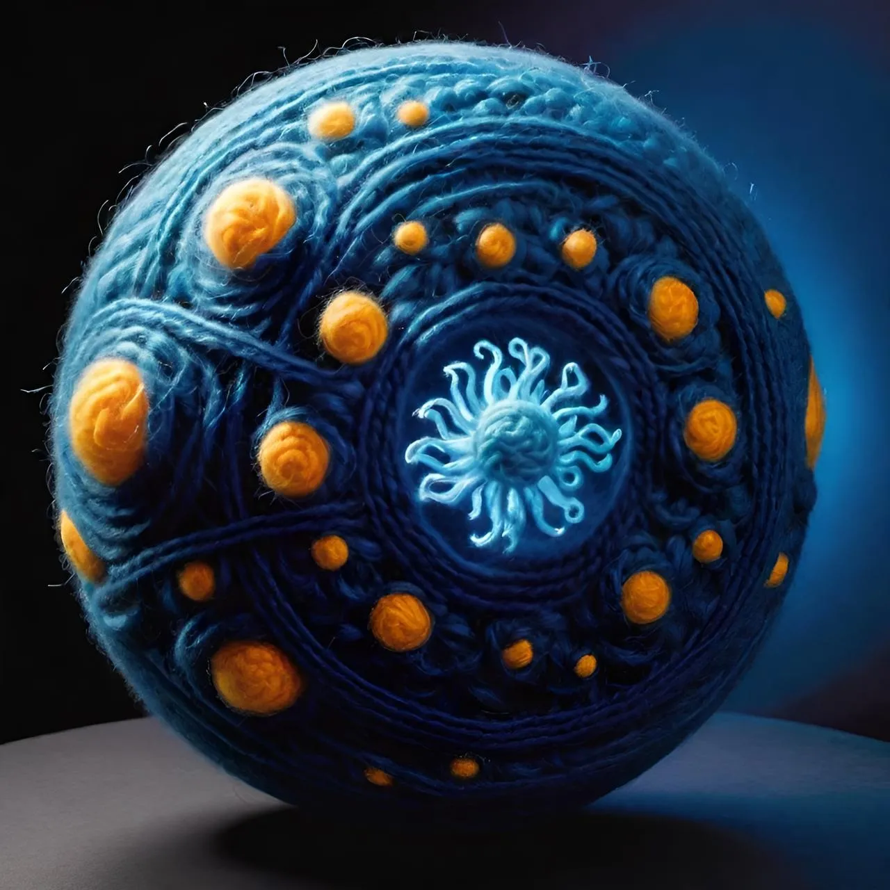 a blue ball with orange dots and a blue center