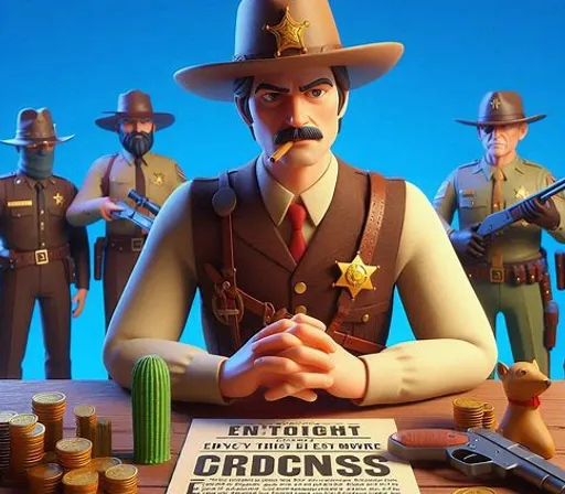 a cartoon of a sheriff sitting at a table