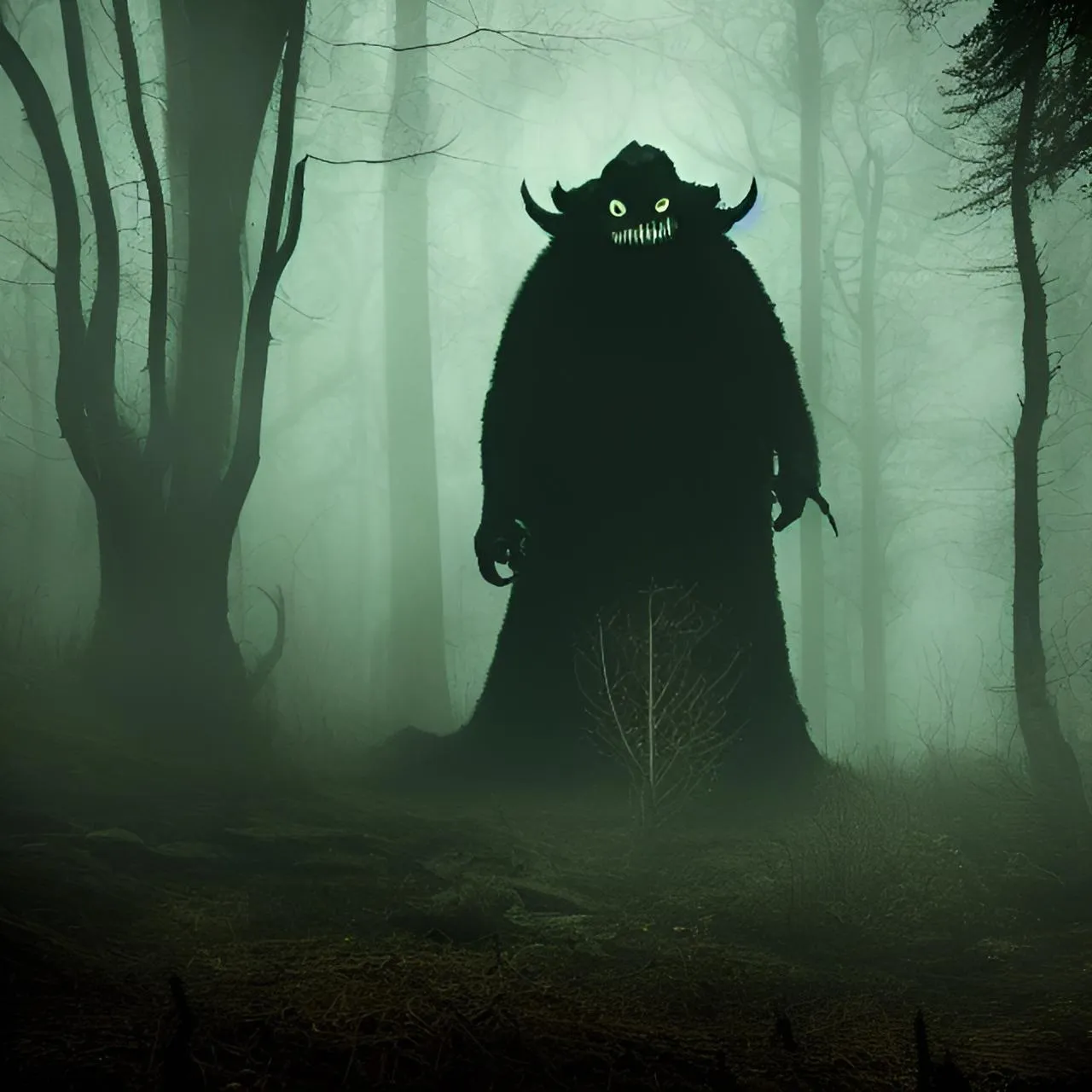 a man in a horned costume standing in a forest0