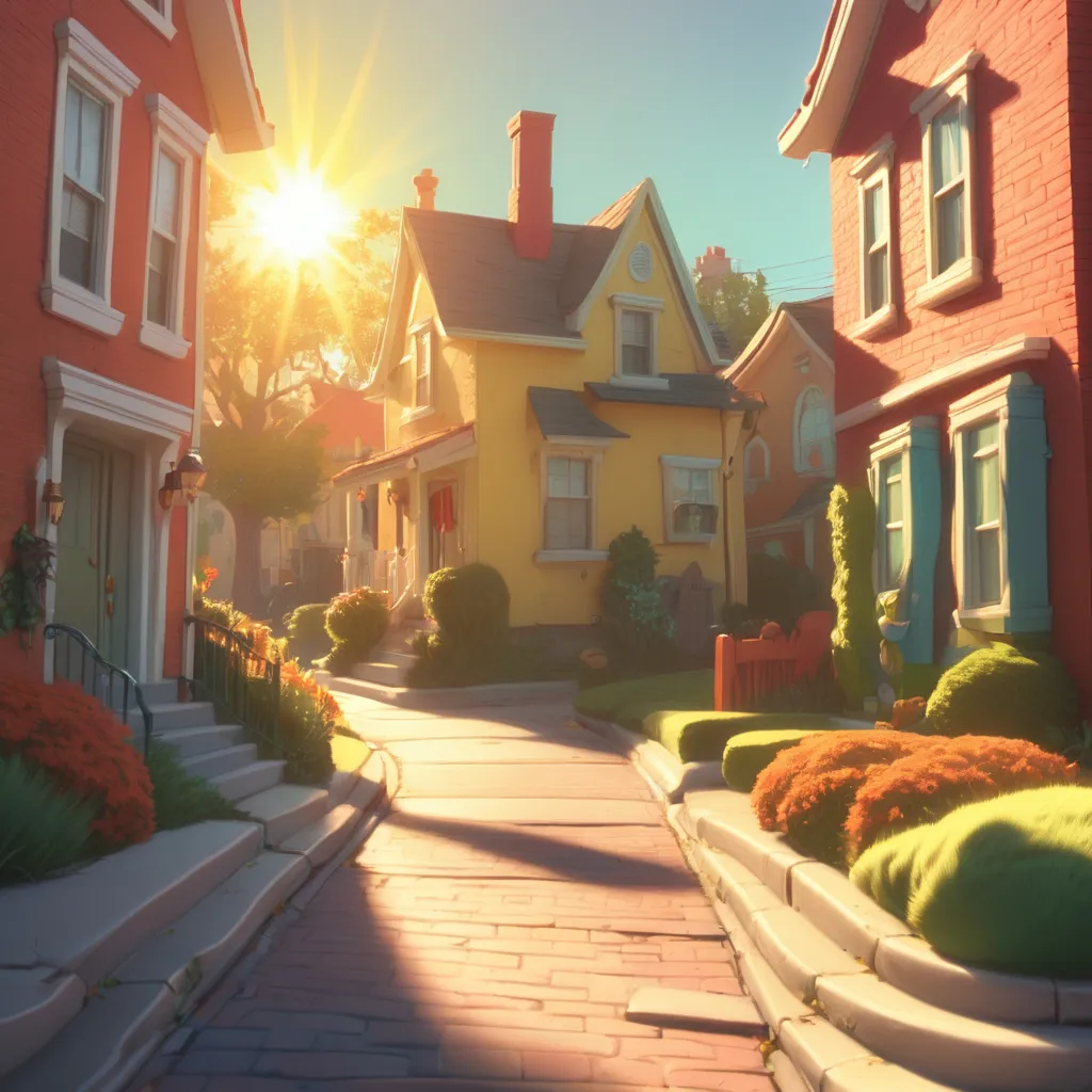 the sun is shining over a row of houses