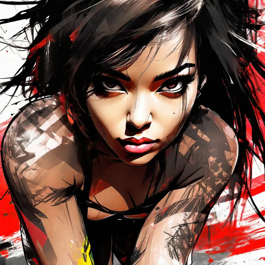 a digital painting of a woman with black hair