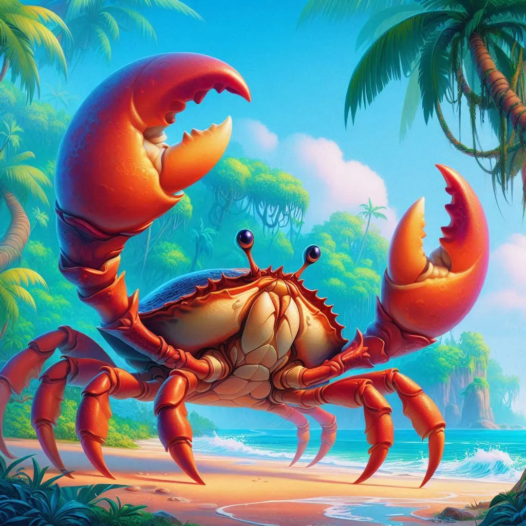 a painting of a crab on the beach