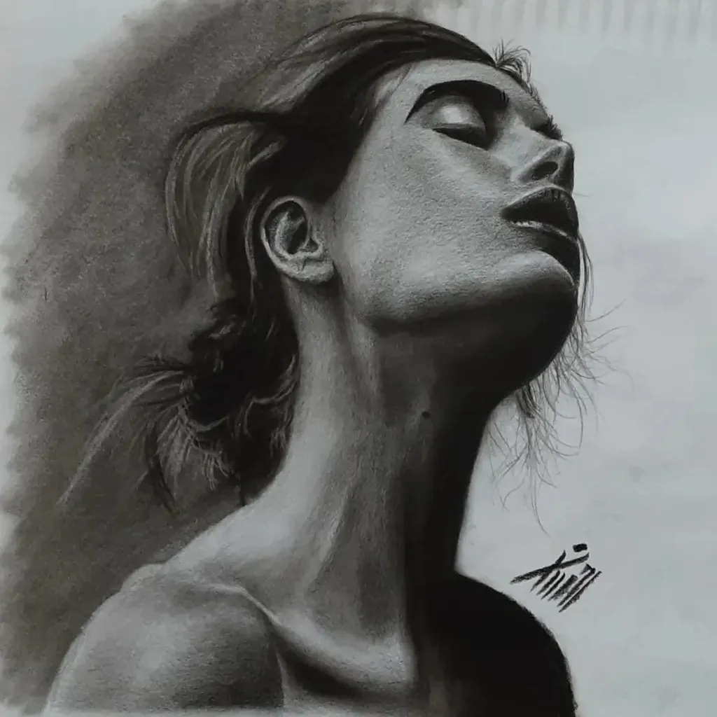 a drawing of a woman with her eyes closed she draw herself