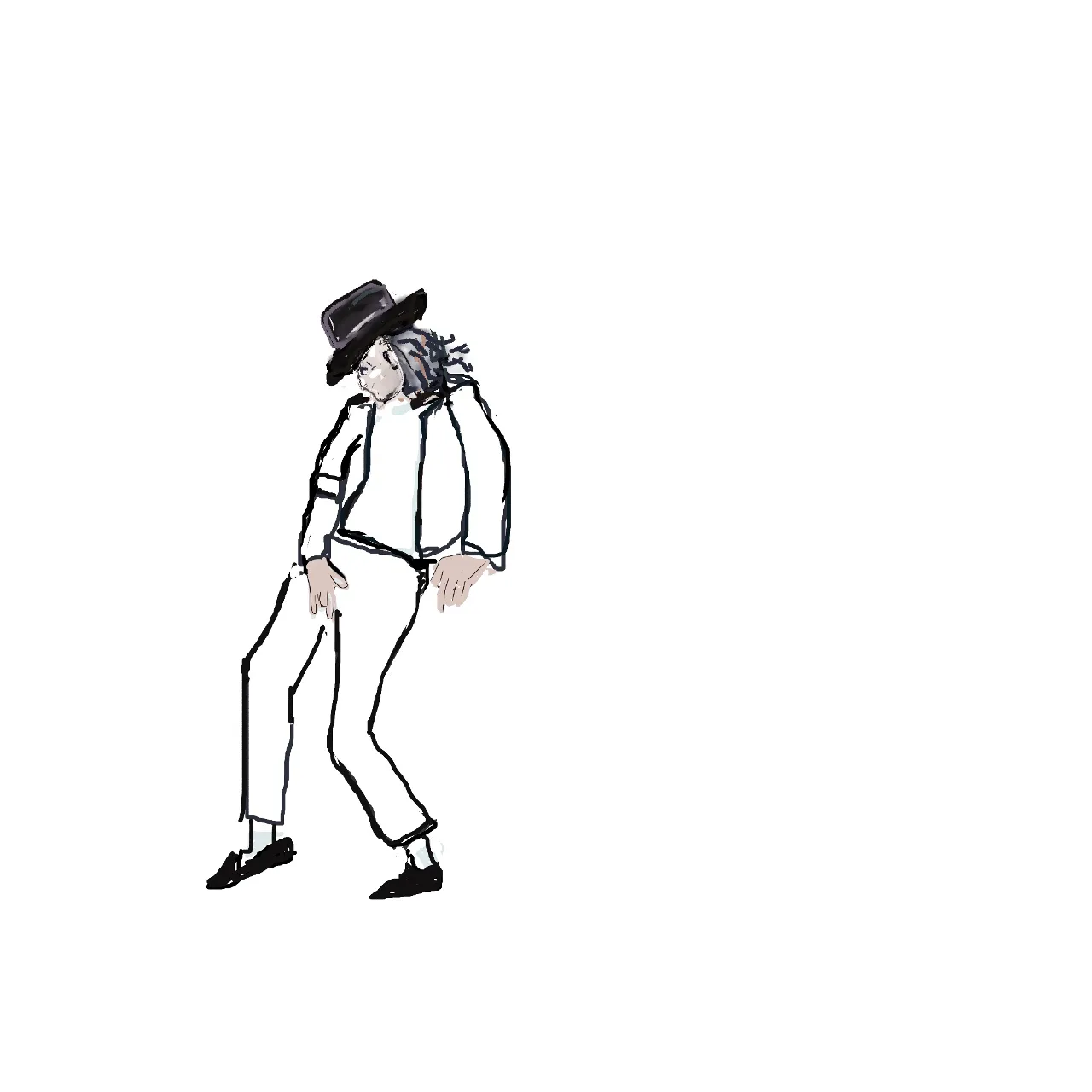 a drawing of a men wearing a hat and dancing moonwalk like michael jackson