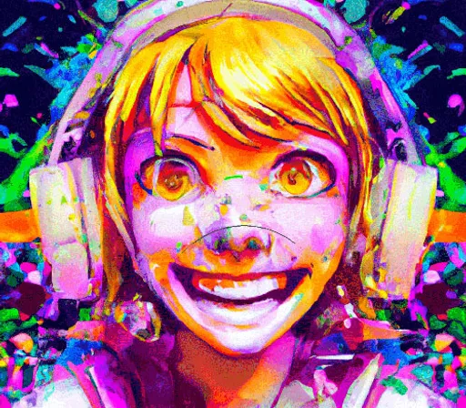 a painting of a girl with headphones on