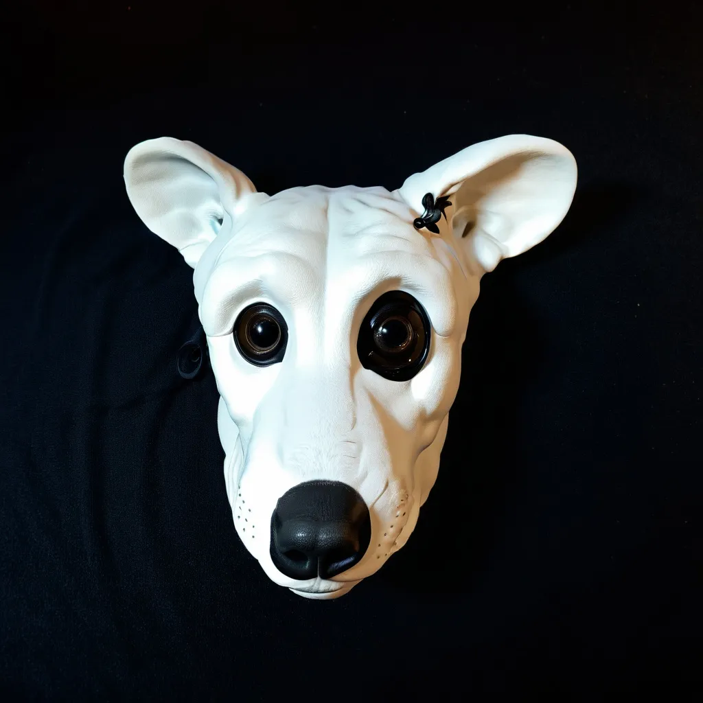 a close up of a dog's head on a black background