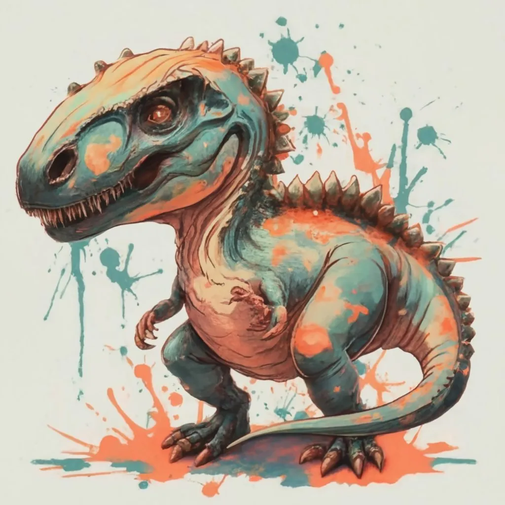 a drawing of a dinosaur with paint splatters on it