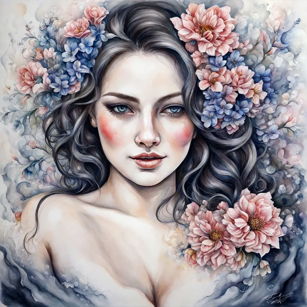 a painting of a woman with flowers in her hair