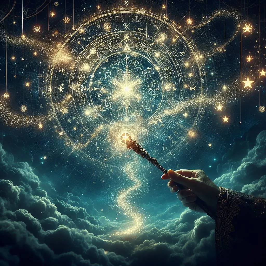 a person holding a key in front of a sky filled with stars