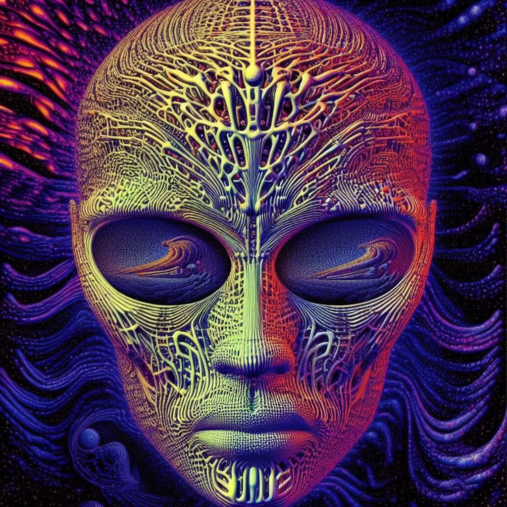 a psychedelic image of a woman's face and head