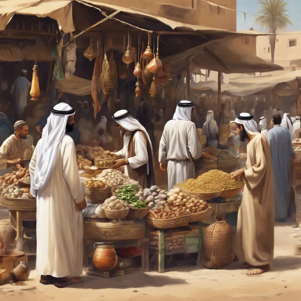 a painting of a group of people standing around a market