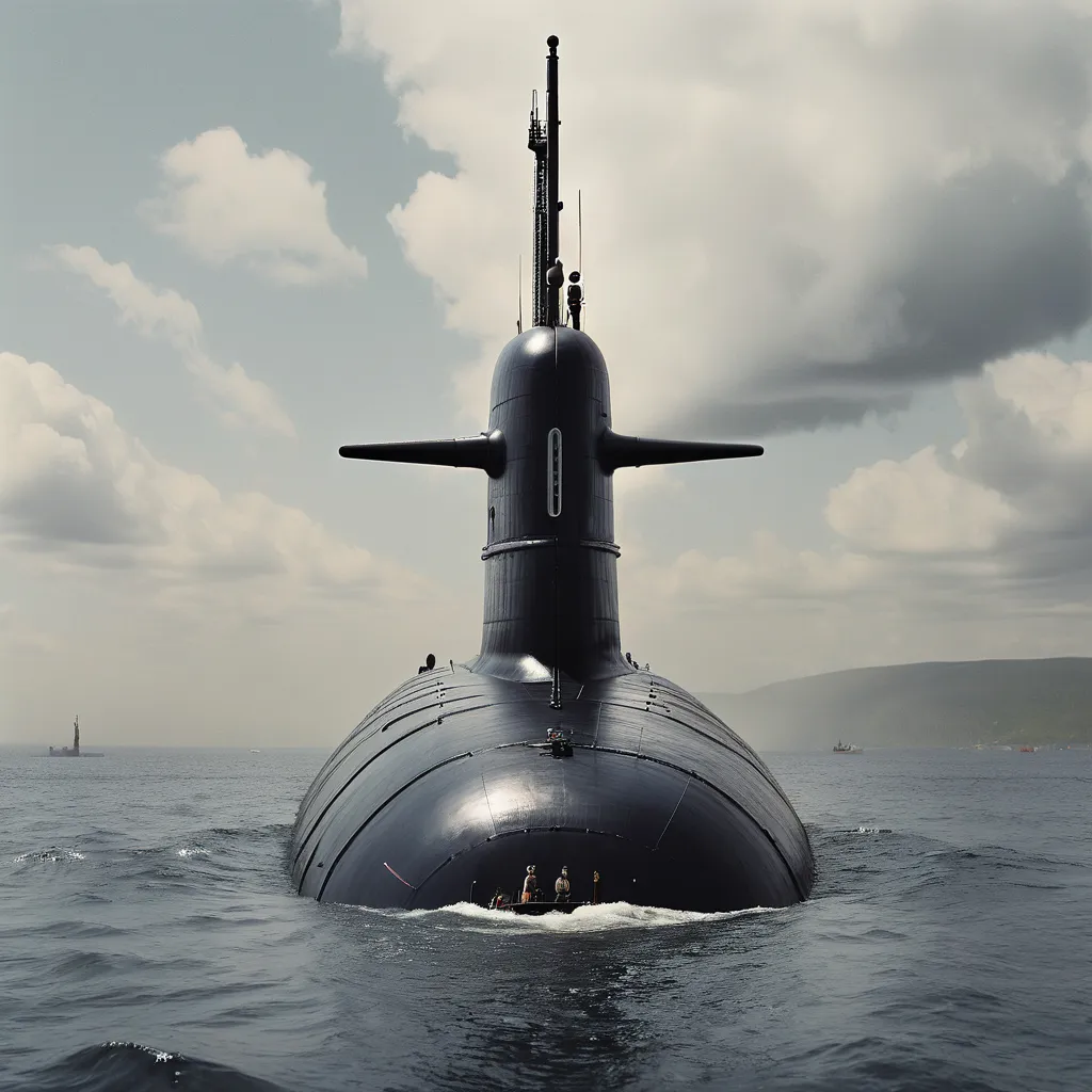 a submarine floating in the middle of the ocean and going under water