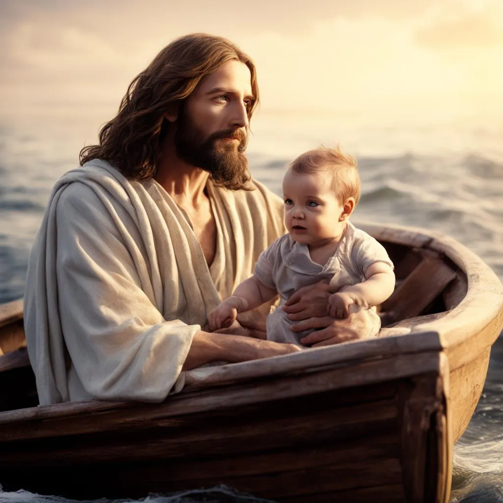 a man in a boat with a baby in his lap