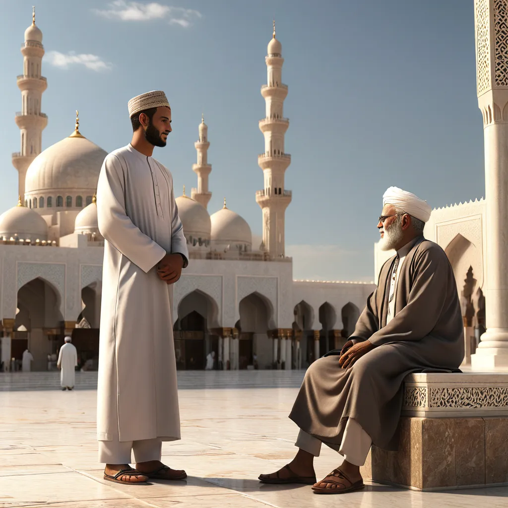 two men standing in front of a white building