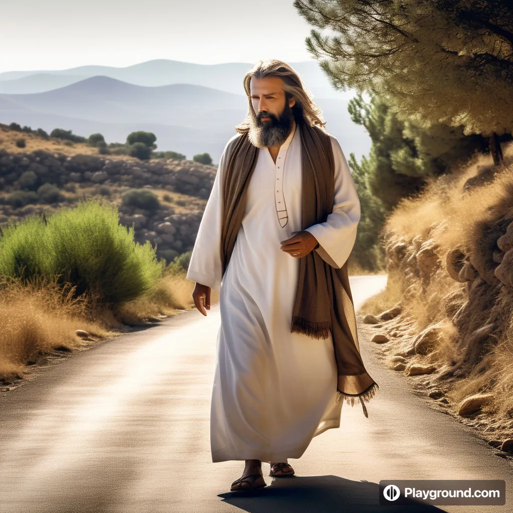 a man walking down a road wearing a robe