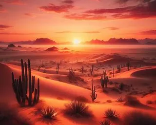 a painting of the sun setting over a desert