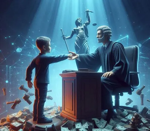 a painting of a judge and a child shaking hands