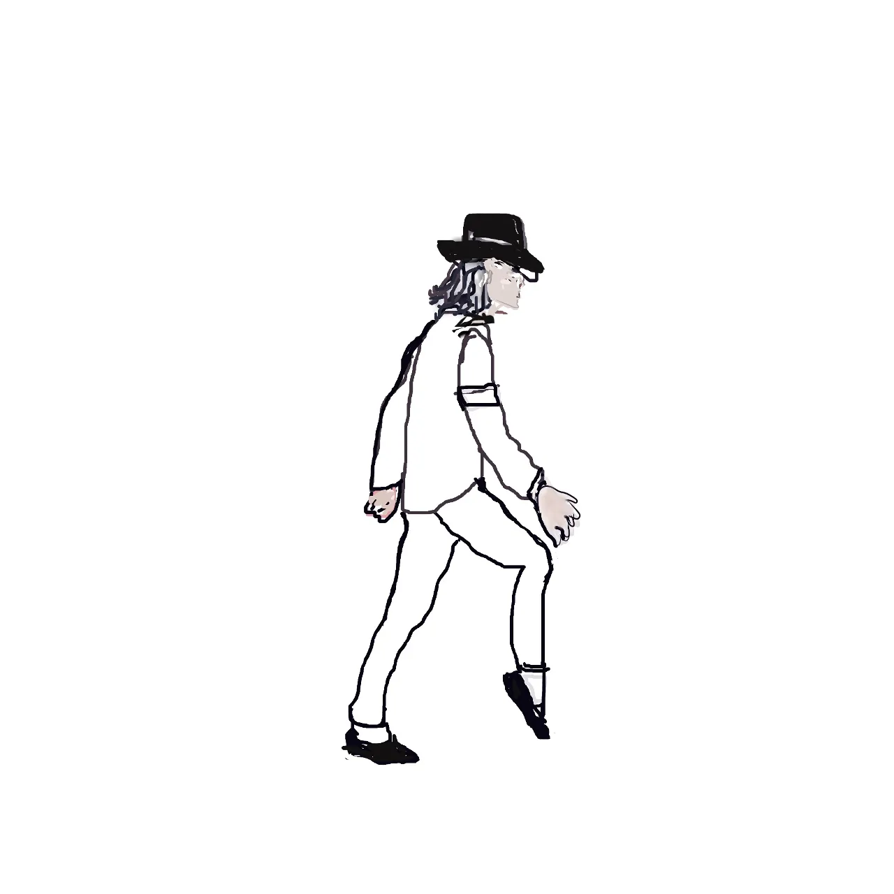 a drawing of a man with a hat and he is jumping and dancing a moonwalk like michael jackson