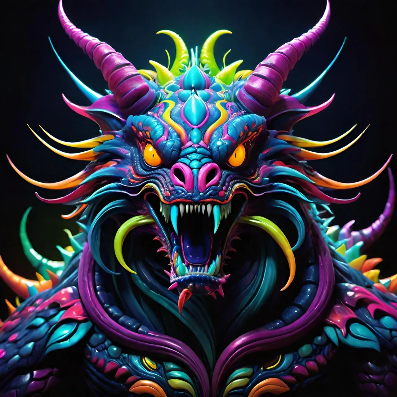 a painting of a dragon with bright colors