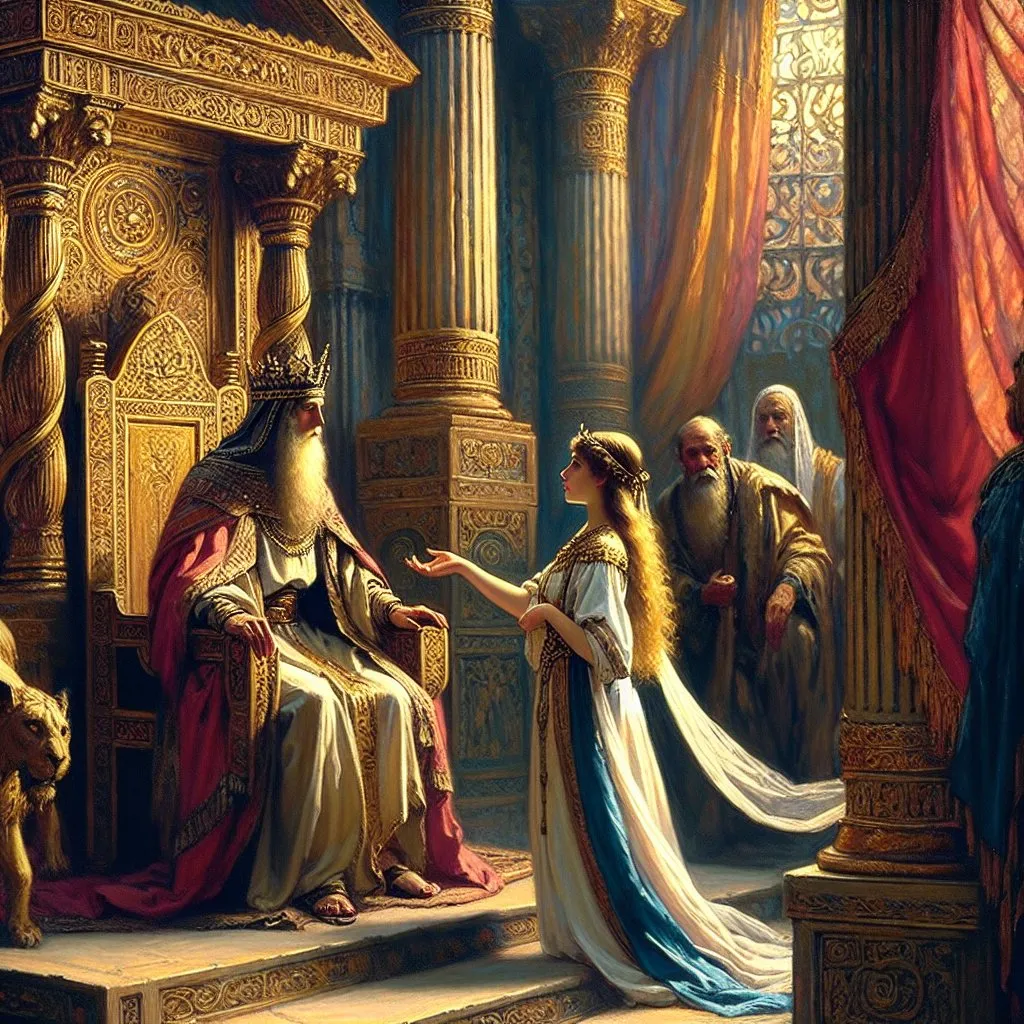 esther woman handing a king