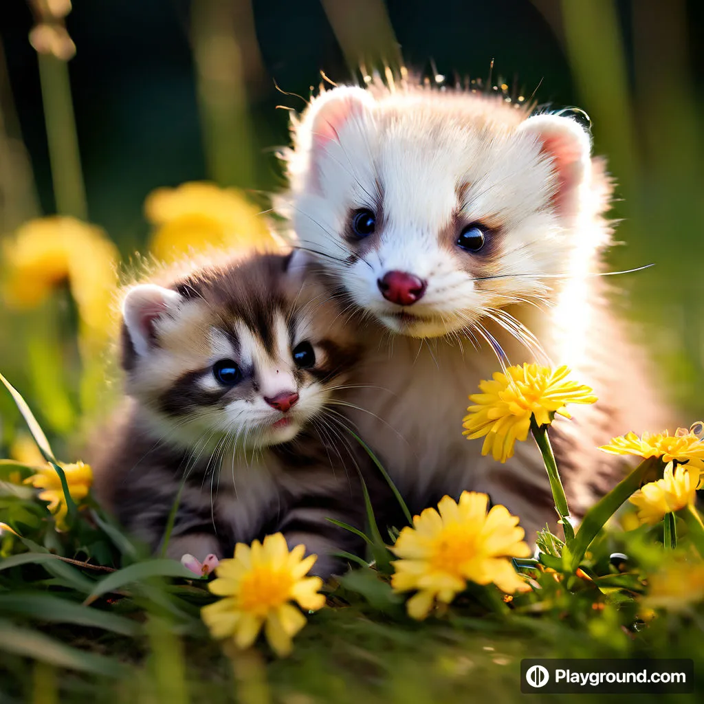 a couple of small kittens sitting on top of a grass covered field