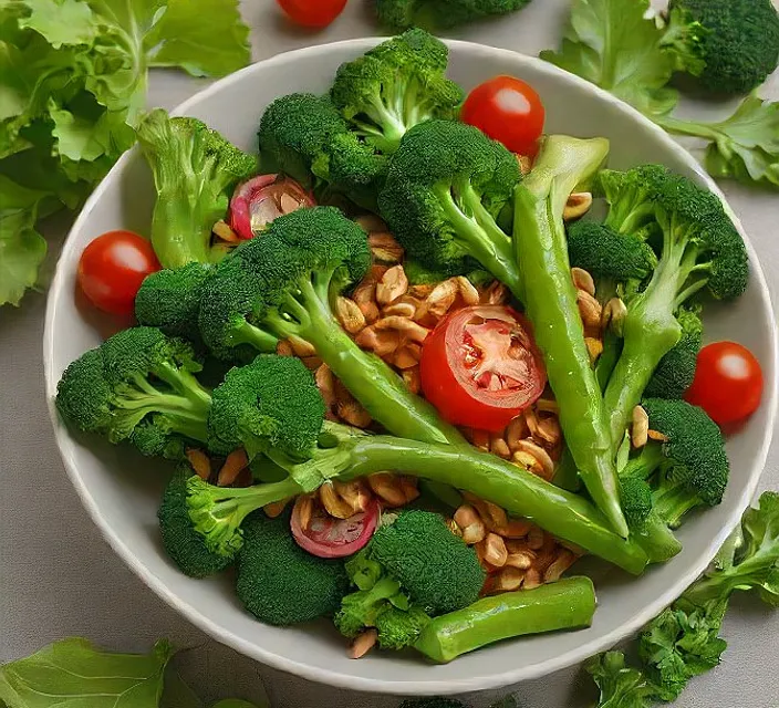 a white bowl filled with broccoli and tomatoes