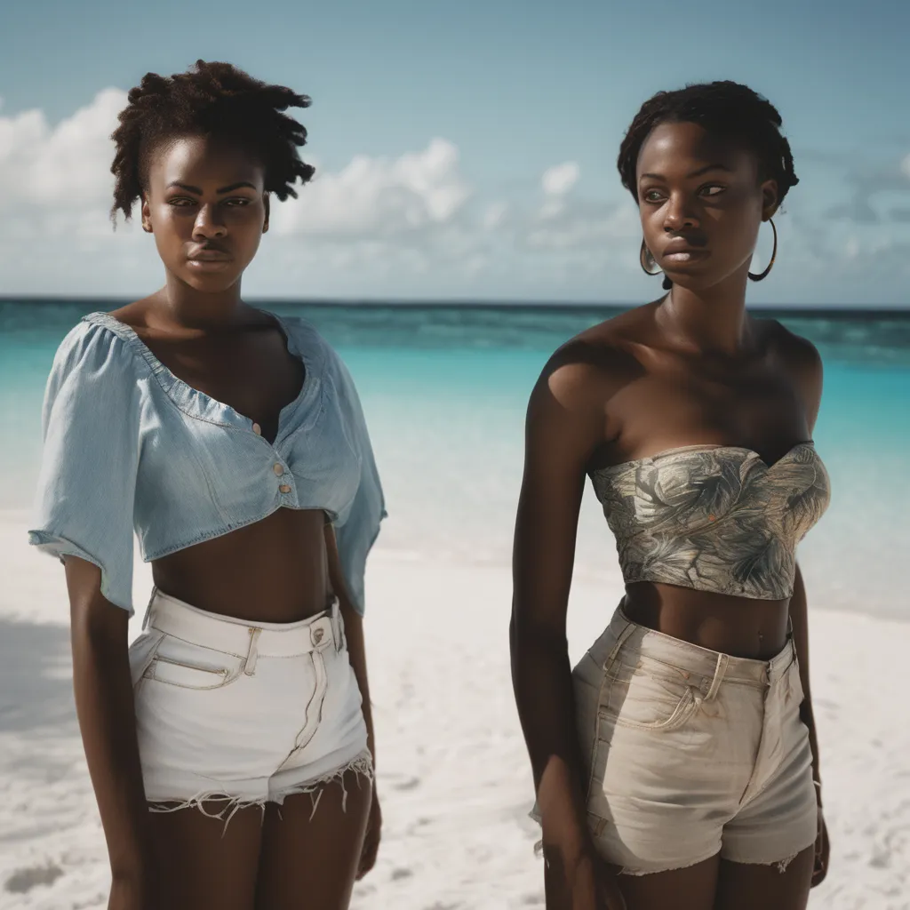 two women standing on a beach next to the ocean