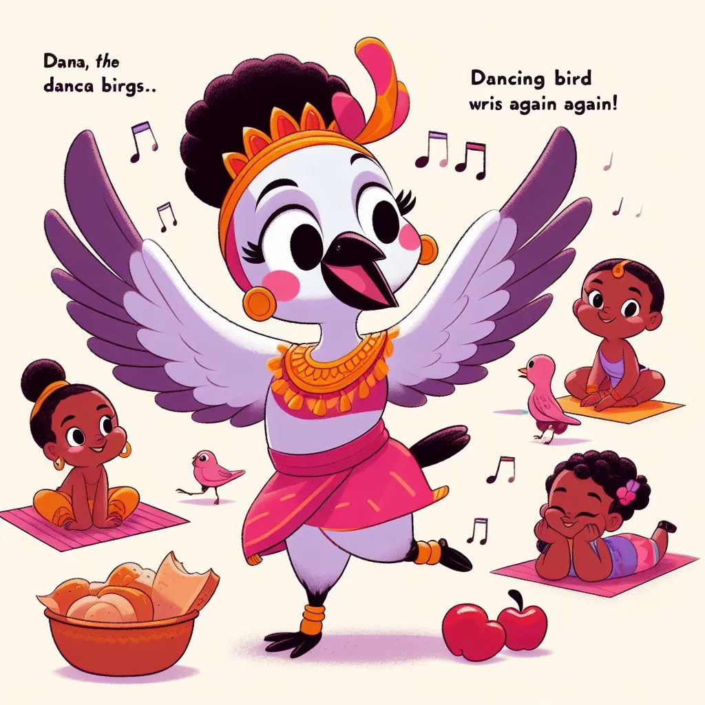 a cartoon of a dancing bird surrounded by other cartoon characters