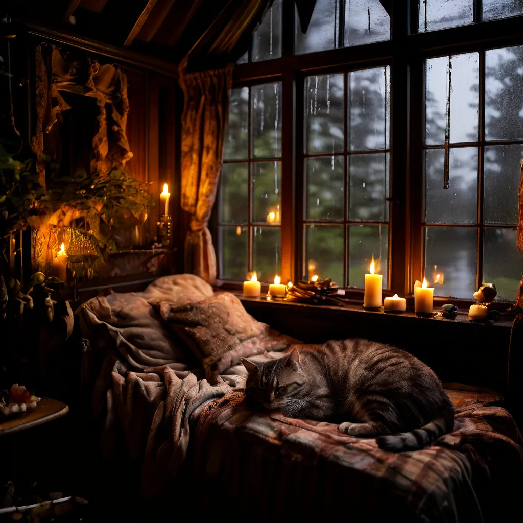 a cat sleeping on a bed in front of a window