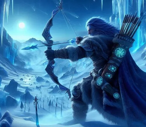 a man with a bow and arrow in the snow